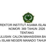 PENETAPAN KELULUSAN CALON MAHASISWA BARU JALUR SPAN-PTKININSTITUT AGAMA ISLAM NEGERI MANADO TAHUN AKADEMIK 2026/2027